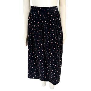 VTG CARROLL REED Black Floral Velvet A-line Midi Skirt SZ 10